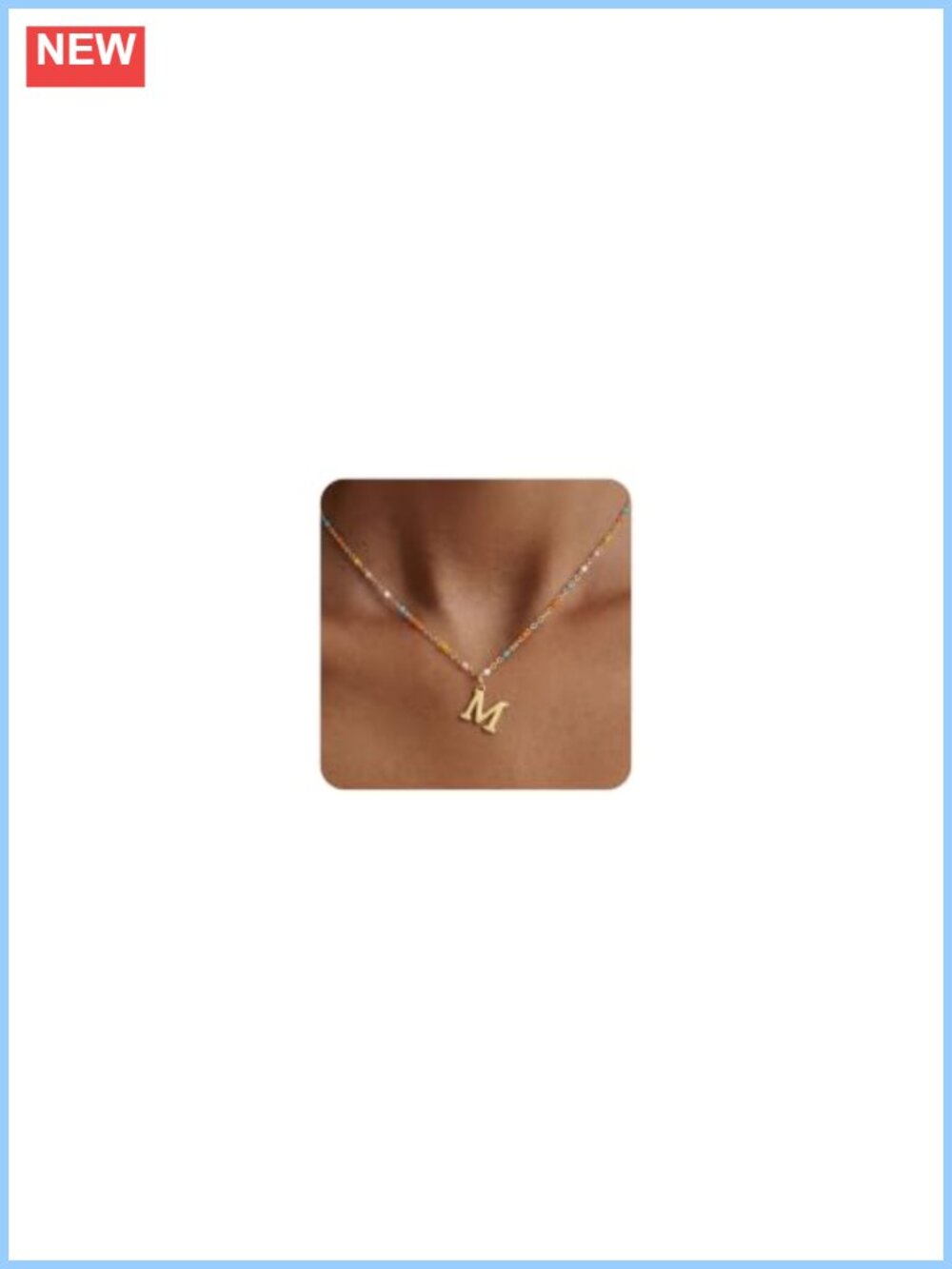14K Gold Plated Initial Necklace for Women, Colorful Beads A-Z Letter Pendant,